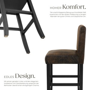 Tectake Barhocker  Gepolstert Mit Rückenlehne Bezug Aus Kunstleder 4Er Set 41 x 40 x 107 cm Antikbraun