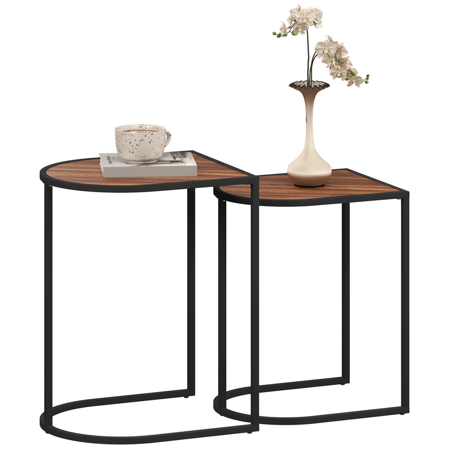 HOMCOM Couchtisch Set Beistelltisch MDF Stahl Braun 45L x 38B x 58H cm günstig online kaufen
