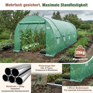 Sekey Foliengewächshaus Gewächshaus Treibhaus Winterfest für Garten 2 Türen Tomatenhaus 4x2x2m Folientunnel mit 8 Fenstern UV-Schutz Stabil