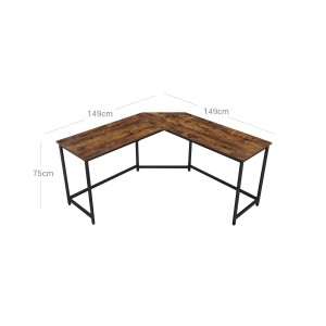 L-förmiger Vasagle Computertisch in Braun-Schwarz, 149x149x76 cm, ideal für Homeoffice.