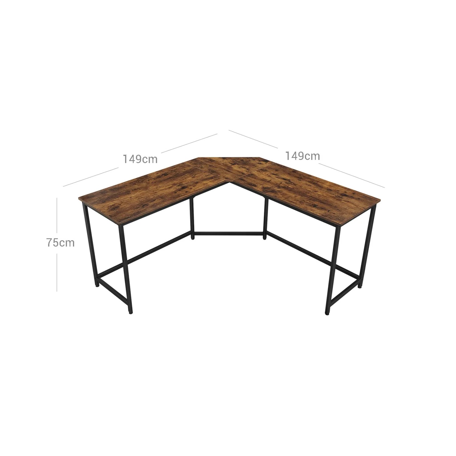 L-förmiger Vasagle Computertisch in Braun-Schwarz, 149x149x76 cm, ideal für Homeoffice.