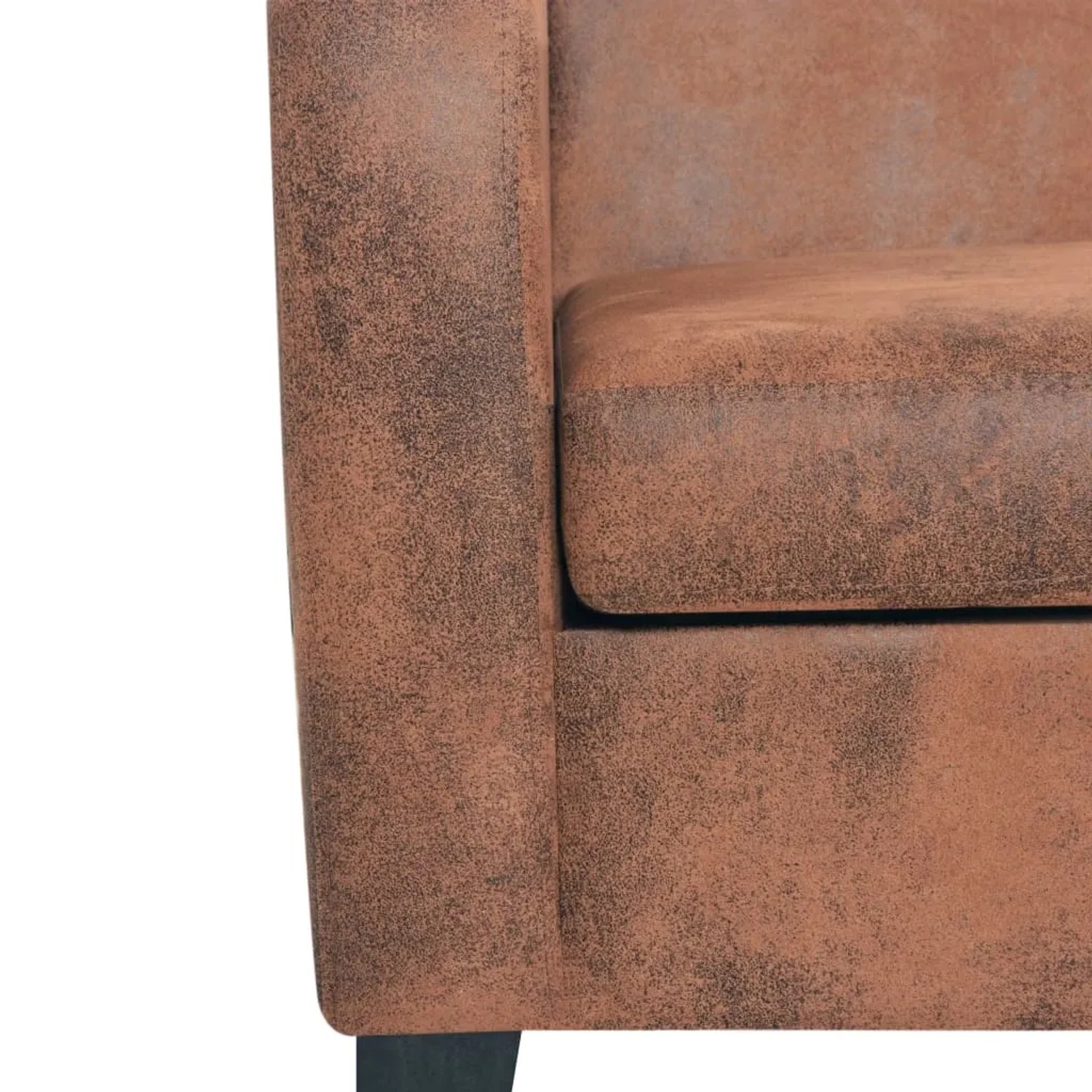 Detailansicht: Braunes 2-Sitzer Sofa aus Veloursleder. Gemütliches Ledersofa für Wohnzimmer.
