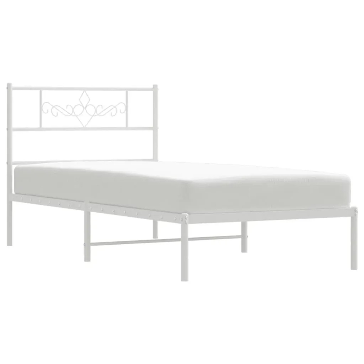 Weißes Metallbettgestell 90x190 cm mit Kopfteil für Schlafzimmer.