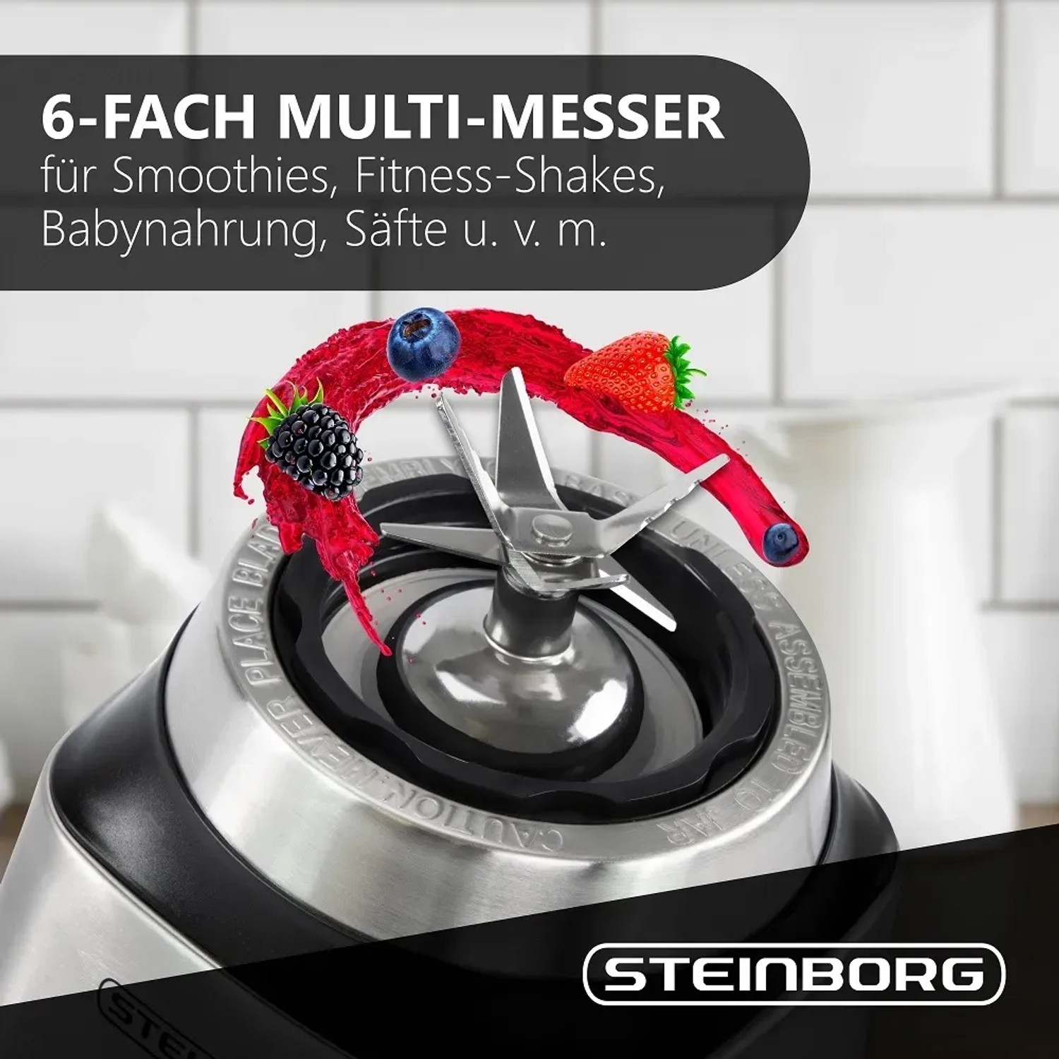 Steinborg Standmixer SB-7020: Edelstahl-Messer für Smoothies, Shakes und mehr.