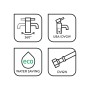 Icons der baliv Küchenarmatur KI-1060: 360° schwenkbar, UBA/DVGW, Wassersparfunktion, DVGW-Zertifizierung.