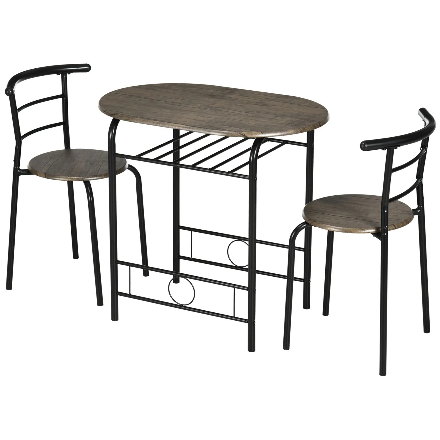 HOMCOM Essgruppe mit 2 Stühlen MDF Metall Schwarz 80L x 53B x 74,5H cm