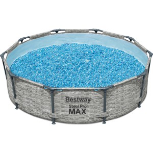 Bestway Stahlrahmenpool Steel Pro MAX, Ø 305 cm, grau, gefüllt mit Wasser.