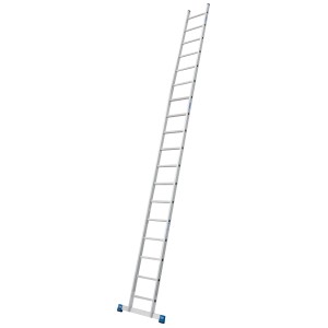 Krause Anlegeleiter Stabilo mit 18 Sprossen, eine lange, silberne Leiter für den Außenbereich.