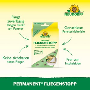 Neudorff Permanent Fliegenstopp: Packung mit 2 geruchlosen Fenster-Klebefallen gegen Fliegen und Insekten.