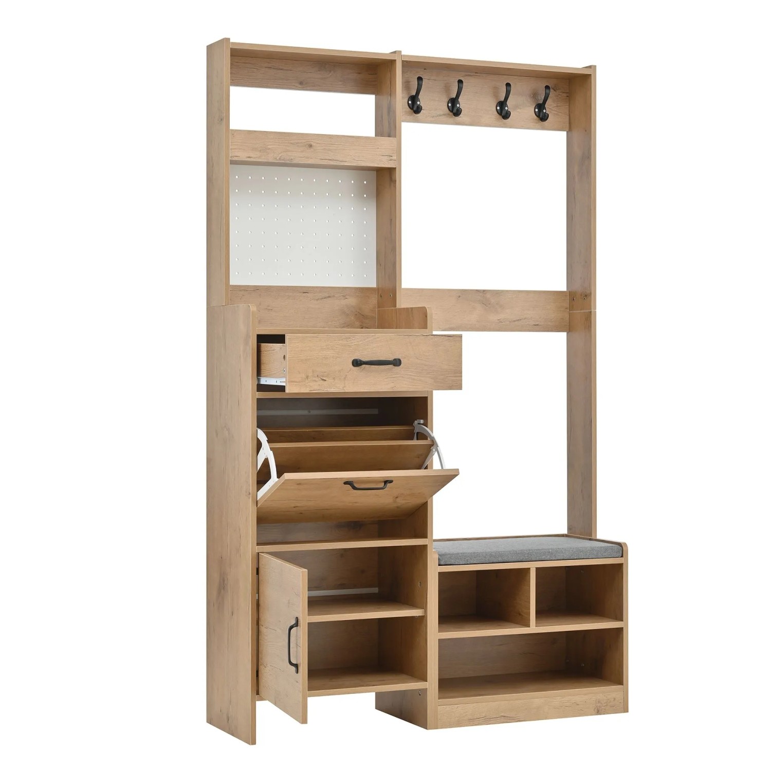 okwish Garderoben Set mit Schuhbank Haken Flur 108.5x35x180cm Natur
