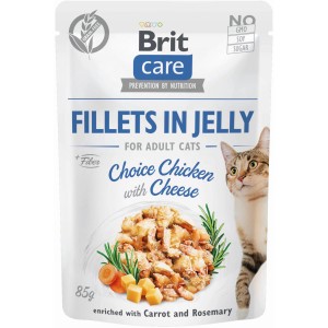 BritCare Katzen-Nassfutter Adult Geflügel & Käse, Filets in Gelee, 85g Packung.