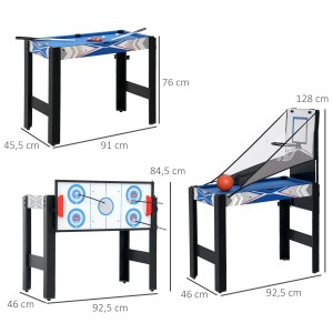 SPORTNOW Multigame Spieltisch mit Billard, Hockey, Basketball. 5-in-1 Spieltisch in Blau/Schwarz mit Zubehör.