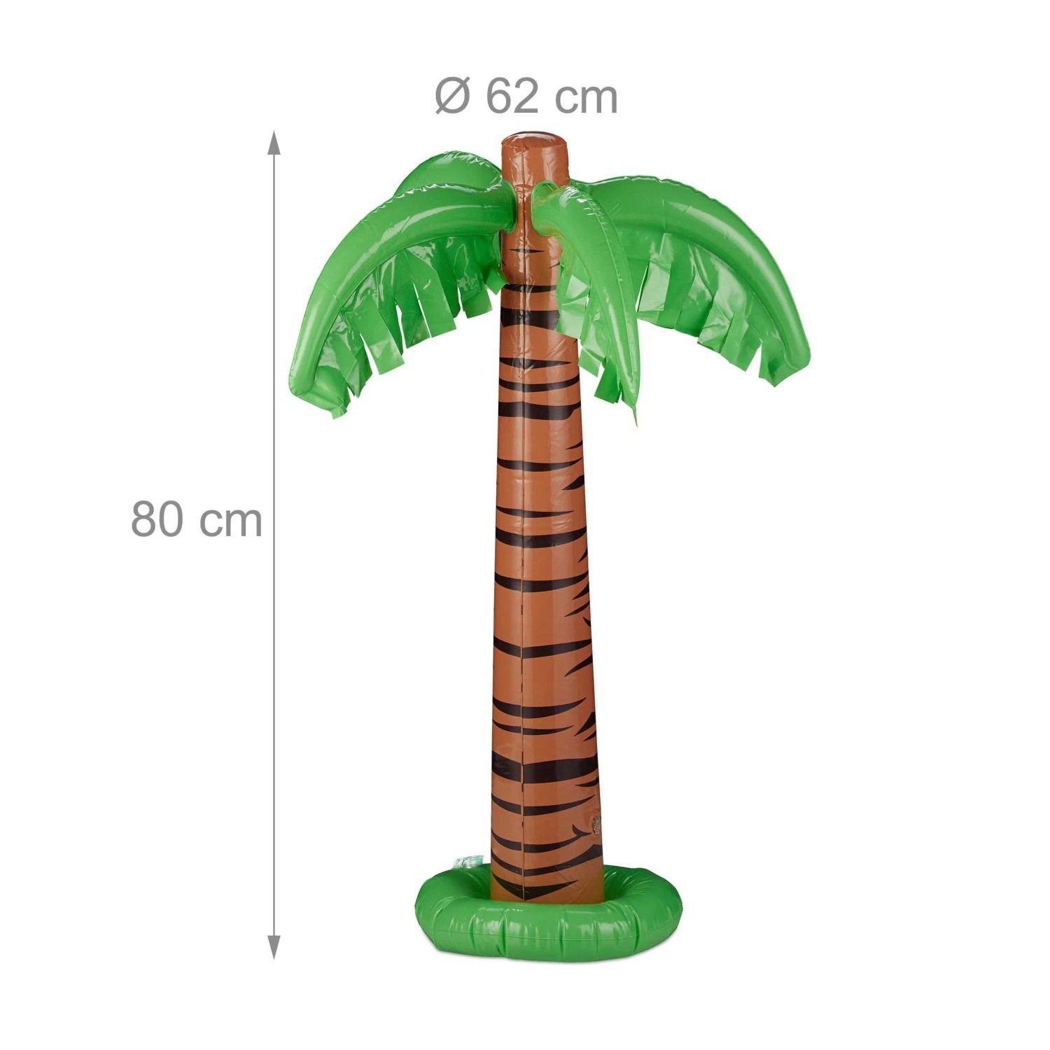 Aufblasbare Palme aus PVC, grün-braun, 80 cm hoch, 62 cm breit. Ideal als Poolzubehör oder Party-Deko.