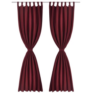 Dunkelrote Satin Vorhänge (2er-Set) 140x225cm mit Schlaufenaufhängung und Raffbändern.