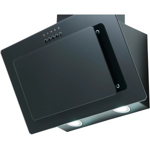 Schwarze PKM Dunstabzugshaube S22-60 BBPY mit Glasfront und LED-Beleuchtung.
