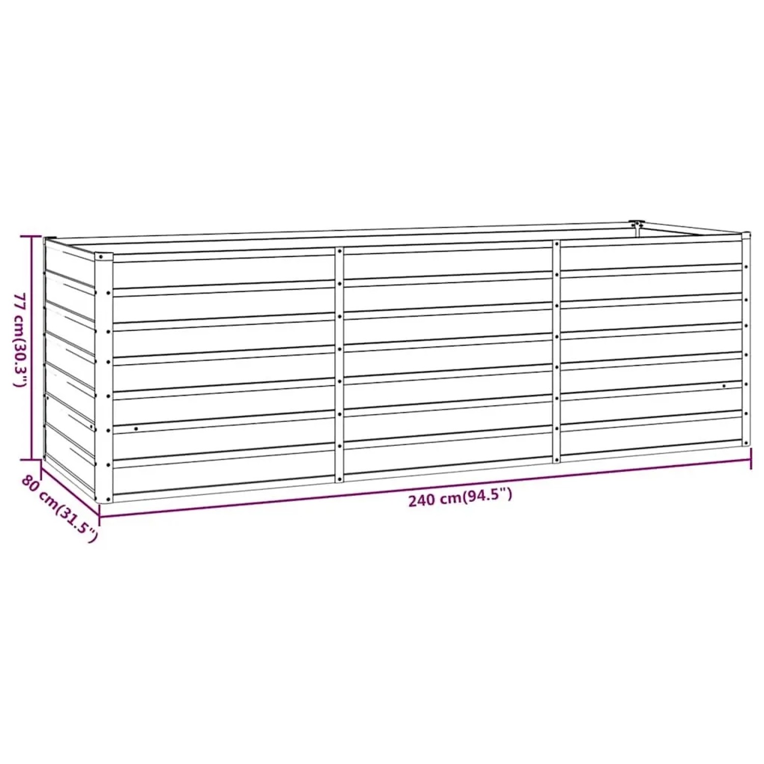 Furnicato Hochbeet aus Cortenstahl, rostig, 240x80x77 cm. Ideal für Garten, Balkon & Terrasse.