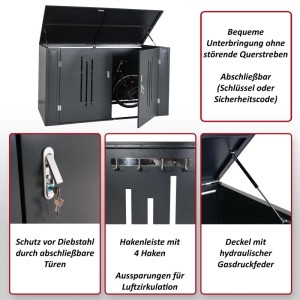 MCW 2er-Fahrradgarage K64 Fahrradbox Gerätehaus Fahrradunterstand mit Deckel Abschließbar Metall 121