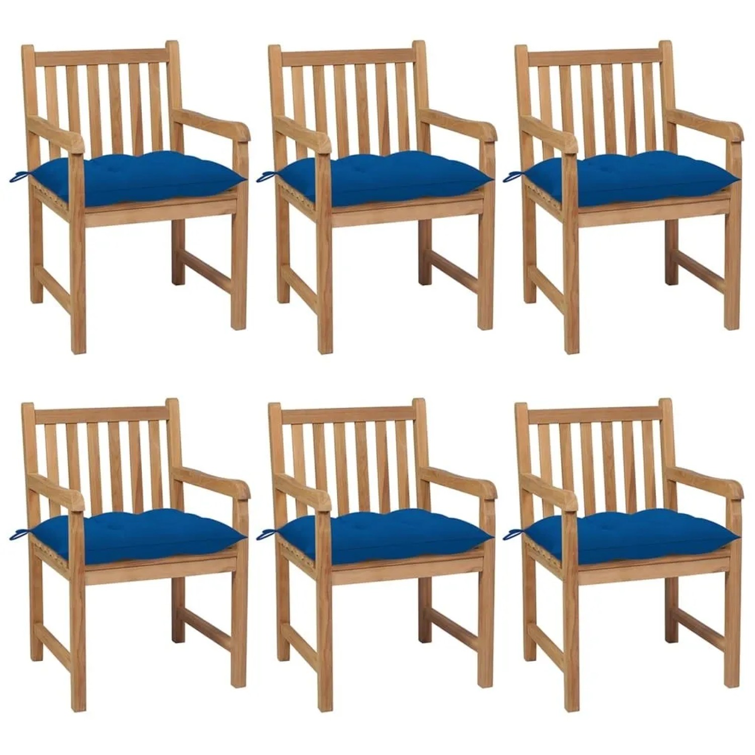 vidaXL Gartenstühle 6 Stk mit Blauen Kissen Massivholz Teak 3073056