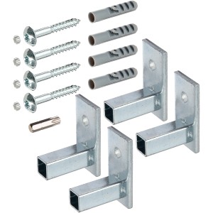 Befestigungs-Set für Fenstergitter, blau verzinkt, zur Montage in der Fensterlaibung.