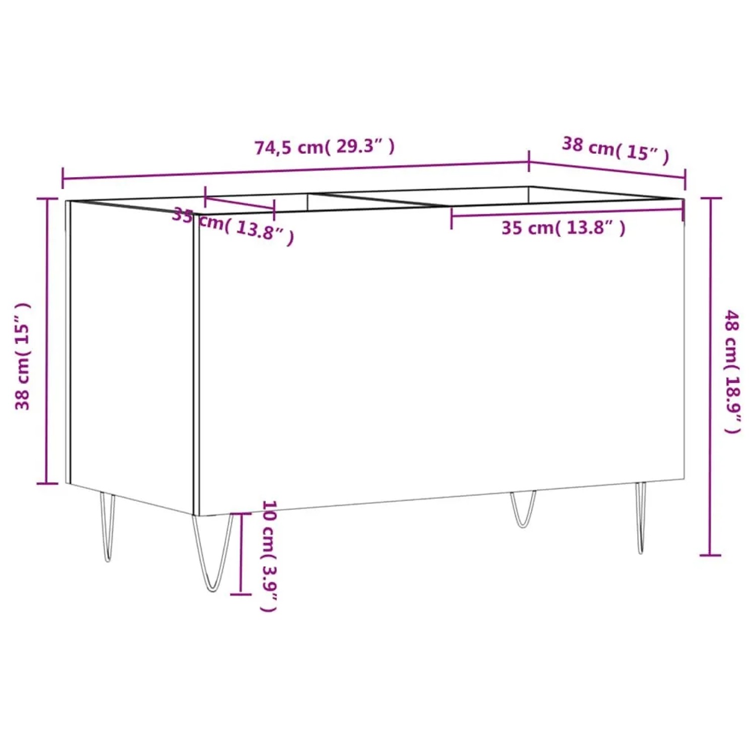 Schwarzer vidaXL Plattenschrank (74,5x38x48 cm) aus Holzwerkstoff mit Eisenbeinen.