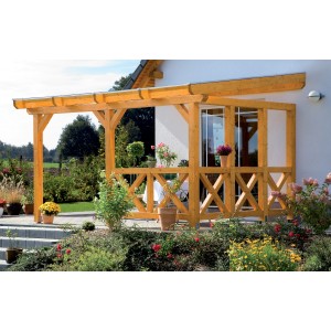 Skan Holz Seitenwand Andreaskreuz aus Leimholz für Terrassenüberdachung, unbehandelt.