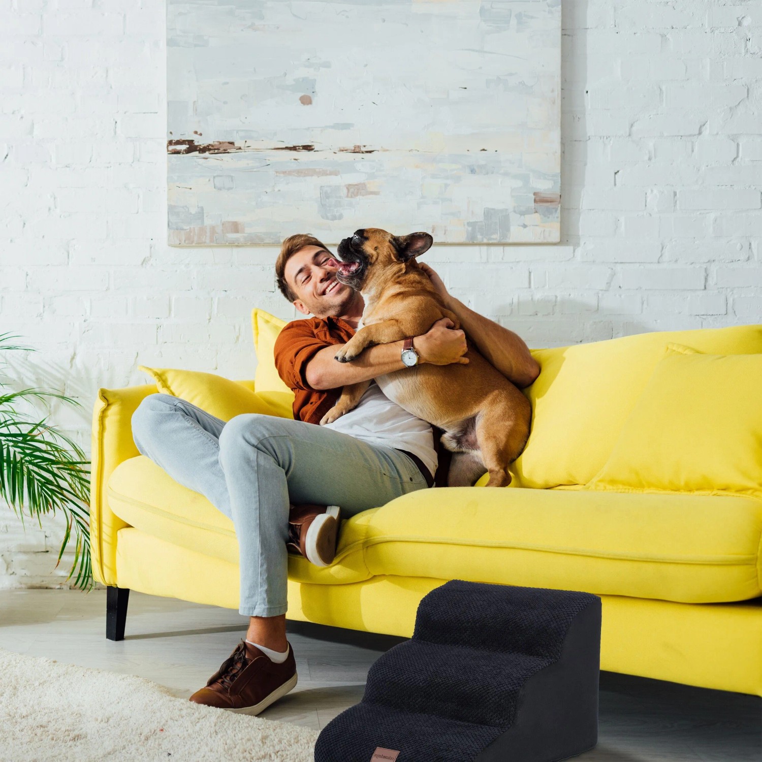 Relaxdays Hundetreppe mit 3 Stufen Schaumstoff Polyester Schwarz Abnehmbar Rutschhemmend 33 cm x 41 cm x 54 cm 1,7 kg_3