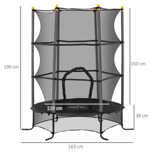 HOMCOM Kinder Trampolin, Ø163cm, mit Sicherheitsnetz, Stahl und Kunststoff, schwarz.