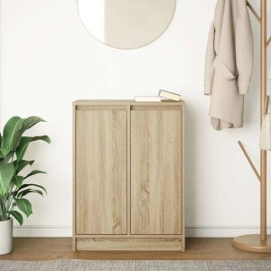 vidaXL Sideboard Sonoma-Eiche, Holzwerkstoff, 57x34x76 cm, mit zwei Türen und Regalböden.