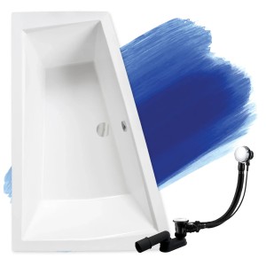 Weiße Acryl-Eckbadewanne INTIMA SLIM 180x125 mit linkem Ablauf und Siphon-Set für Ihr Bad.
