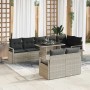 Hellgraues 9-teiliges vidaXL Garten-Sofa-Set mit Tisch und Polyrattan-Optik.