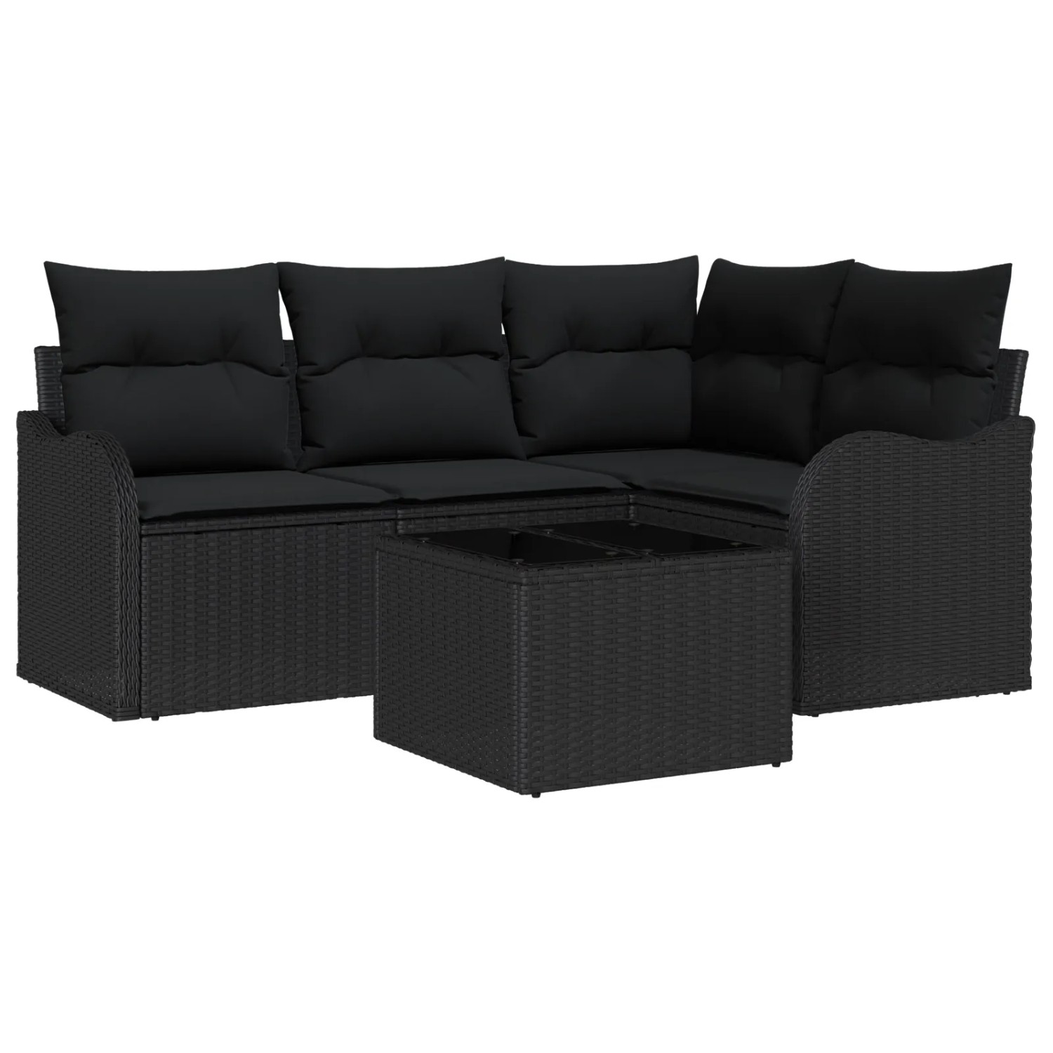 vidaXL Garten-Sofa-Set mit Kissen mit Speicher 5-Tlg Beige Poly Rattan 3354362