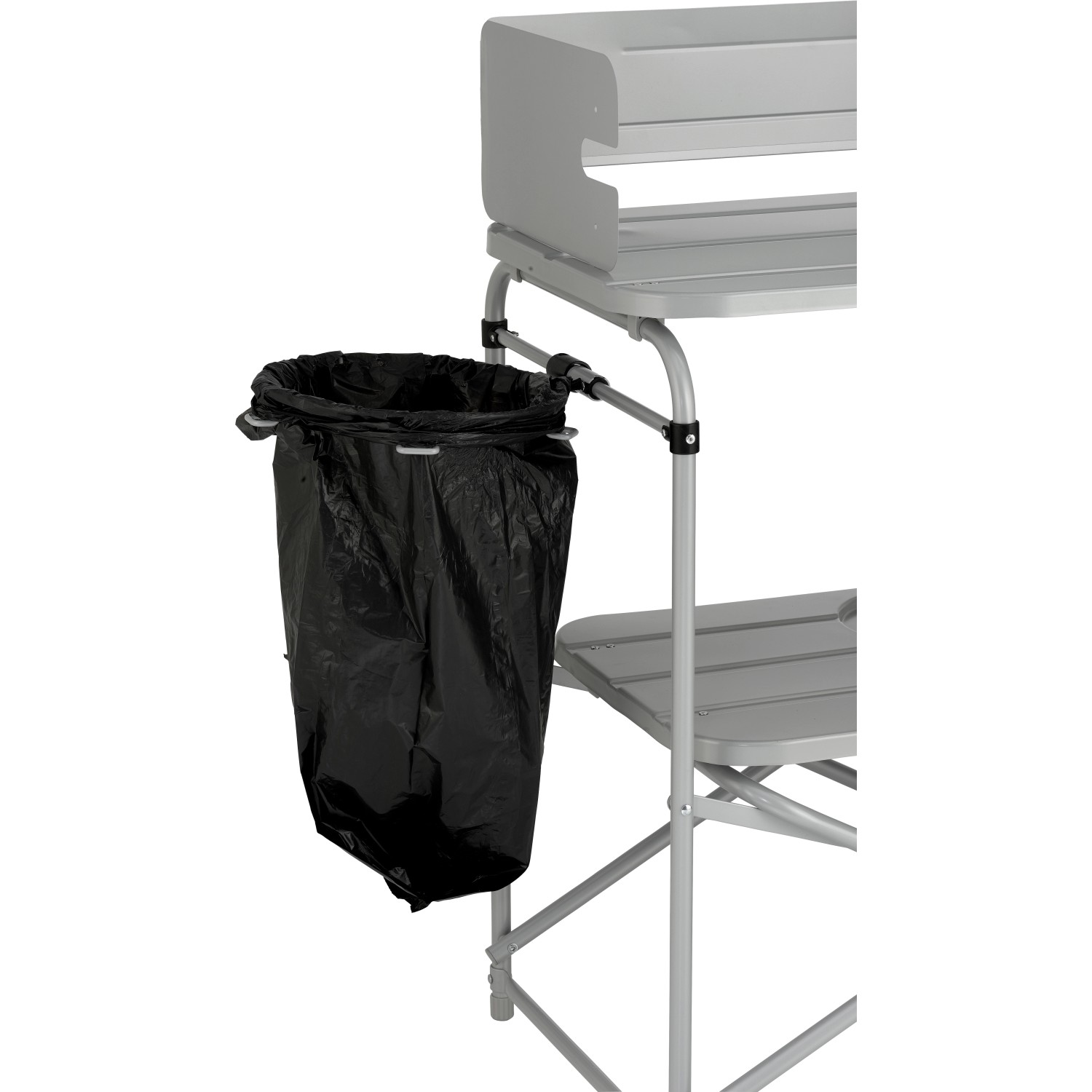 Detailaufnahme: Coleman Camping-Kochstand mit Müllbeutelhalter. Praktisch für Camping & Outdoor.