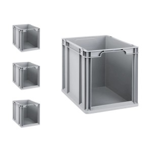 PROREGAL SuperSparSet: 4 graue Euroboxen NextGen Store mit offener Front, 30 Liter, für Lagerung und Transport.