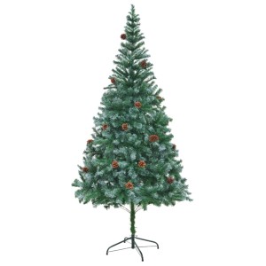 Künstlicher Weihnachtsbaum 210 cm mit Tannenzapfen und leicht beschneiten Zweigen.