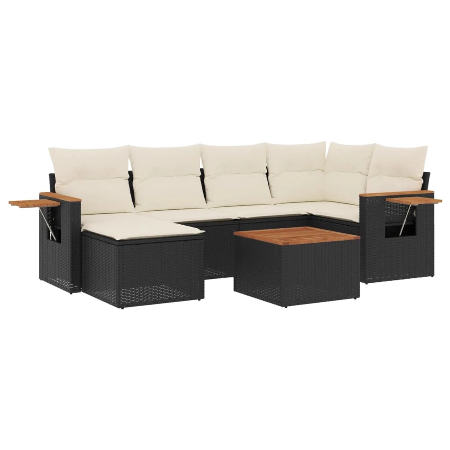 vidaXL 7-Tlg Garten-Sofagarnitur mit Kissen Schwarz Poly Rattan 3227022 günstig online kaufen