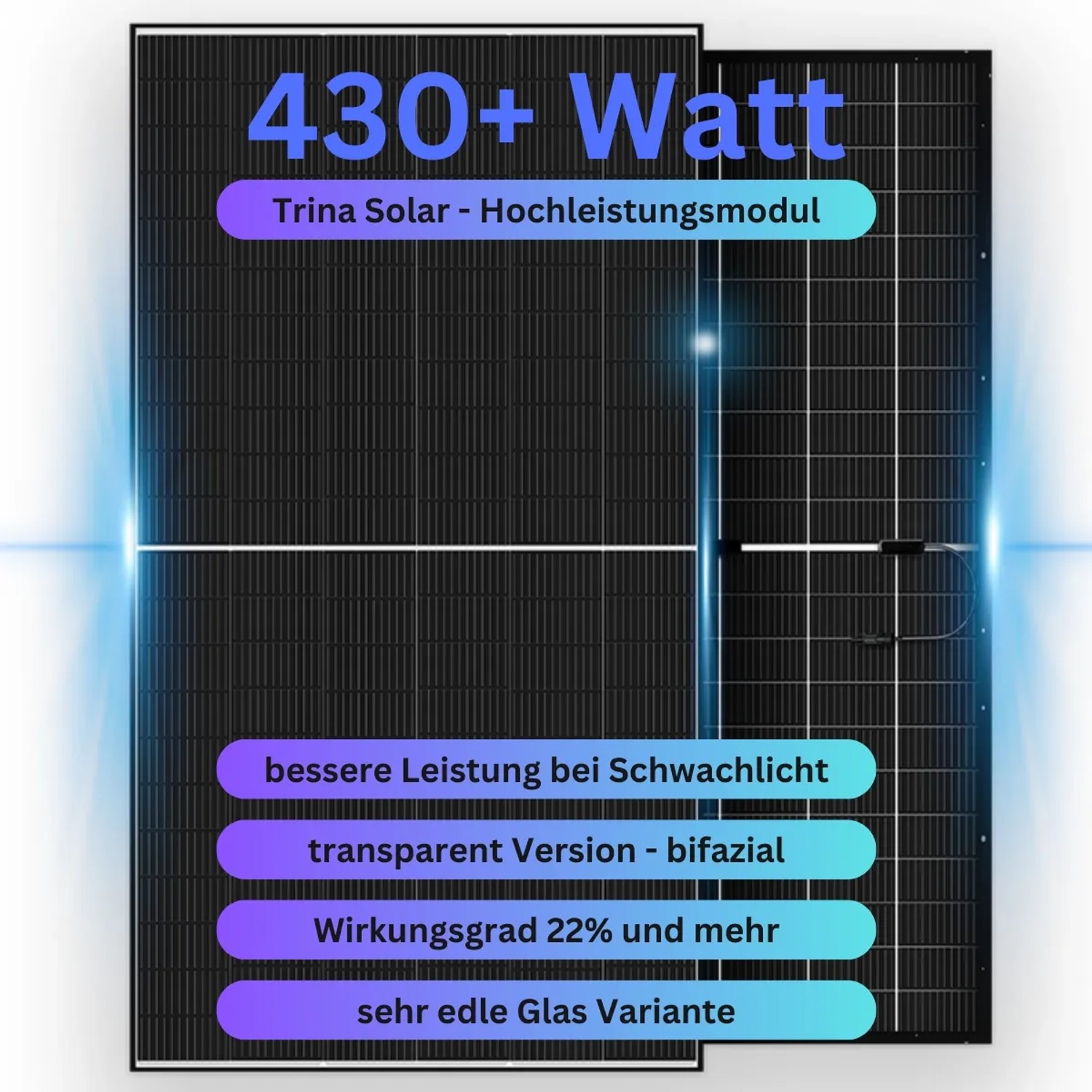 MyVoltaics Balkonkraftwerk, transparente bifaziale Solarmodule mit 880-1100 Watt Leistung.