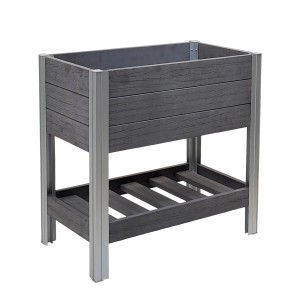 Graues TRUTZHOLM Hochbeet mit Ablage, 79x46x74 cm, Holzoptik und robustem Aluminiumgestell.