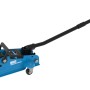 Blauer Güde Rangierwagenheber GRH 2/330L mit schwarzer Pumpstange und Rollen.