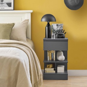 SoBuy 2er Set Nachttisch mit Schublade und 2 Ablagen Beistelltisch 39x65x39cm Grau FBT49-HGx2