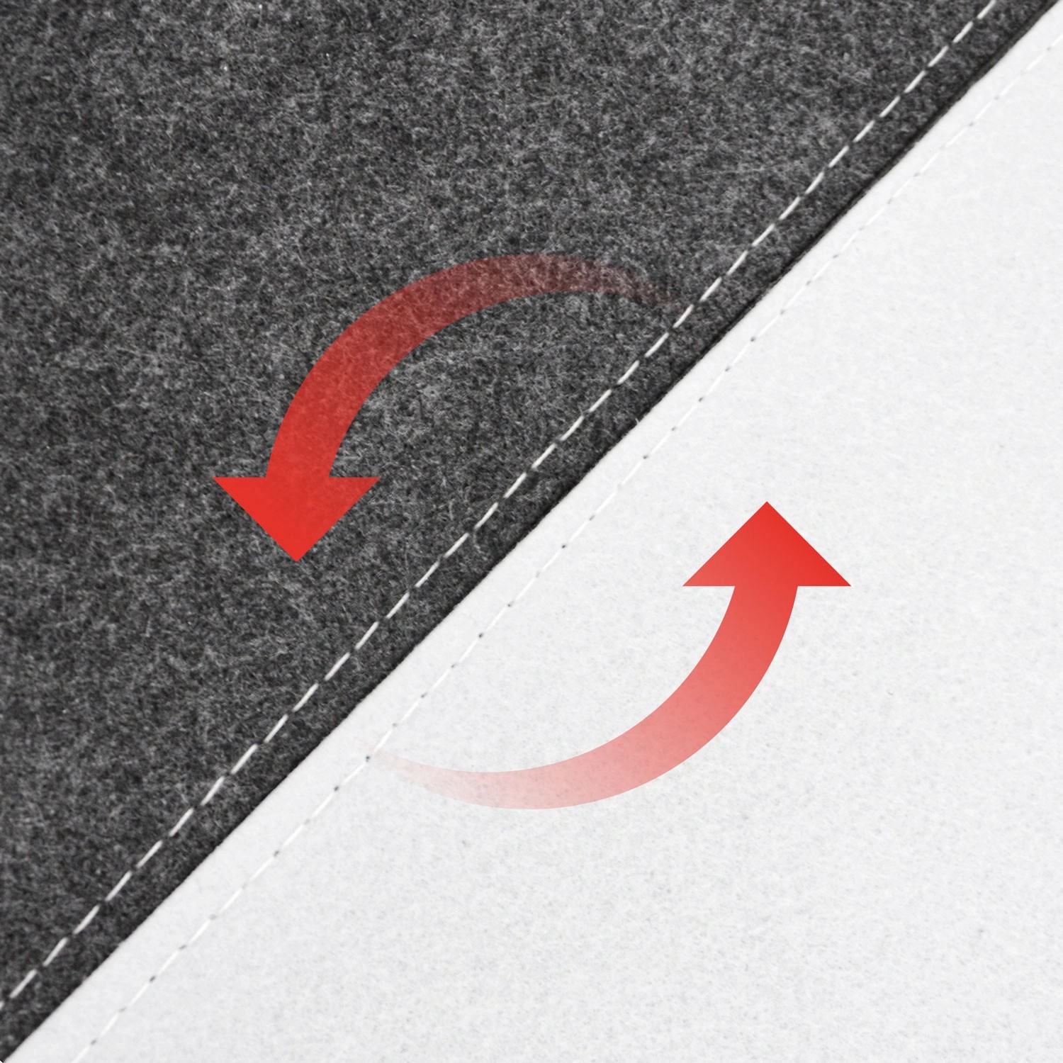 Detailaufnahme: Wendbares Bierbank Polster aus Filz in Anthrazit und Weiß.