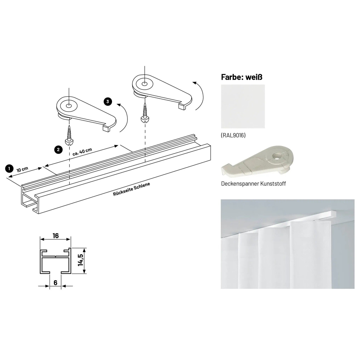 Deco-Raum Gardinenschiene nach Maß 1-Lauf Square Weiß 160cm_2
