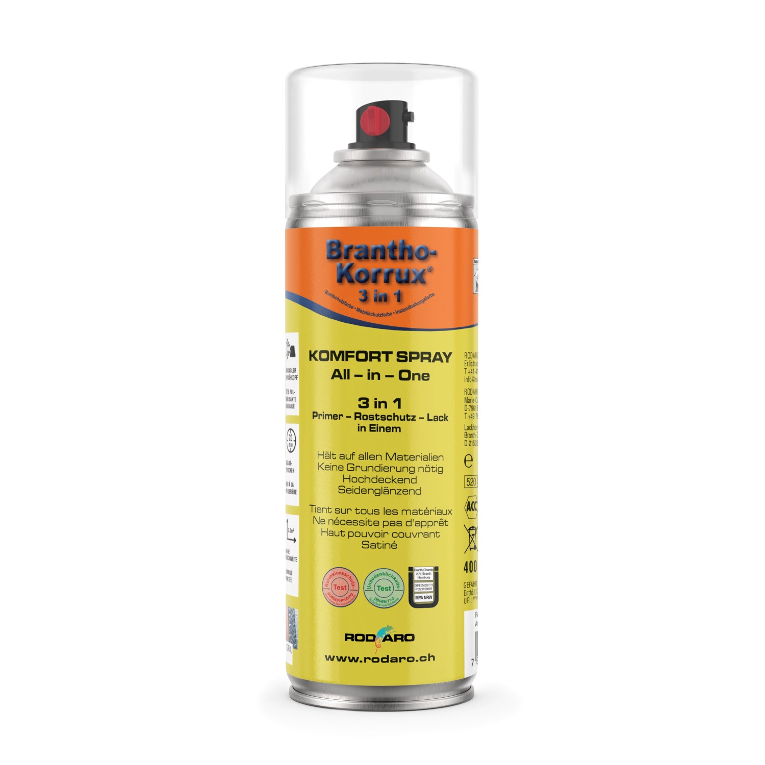 Brantho Korrux 3 in 1 Rostschutzlack All in One 400ml Sprühdose RAL3000 Feuerrot Seidenglanz