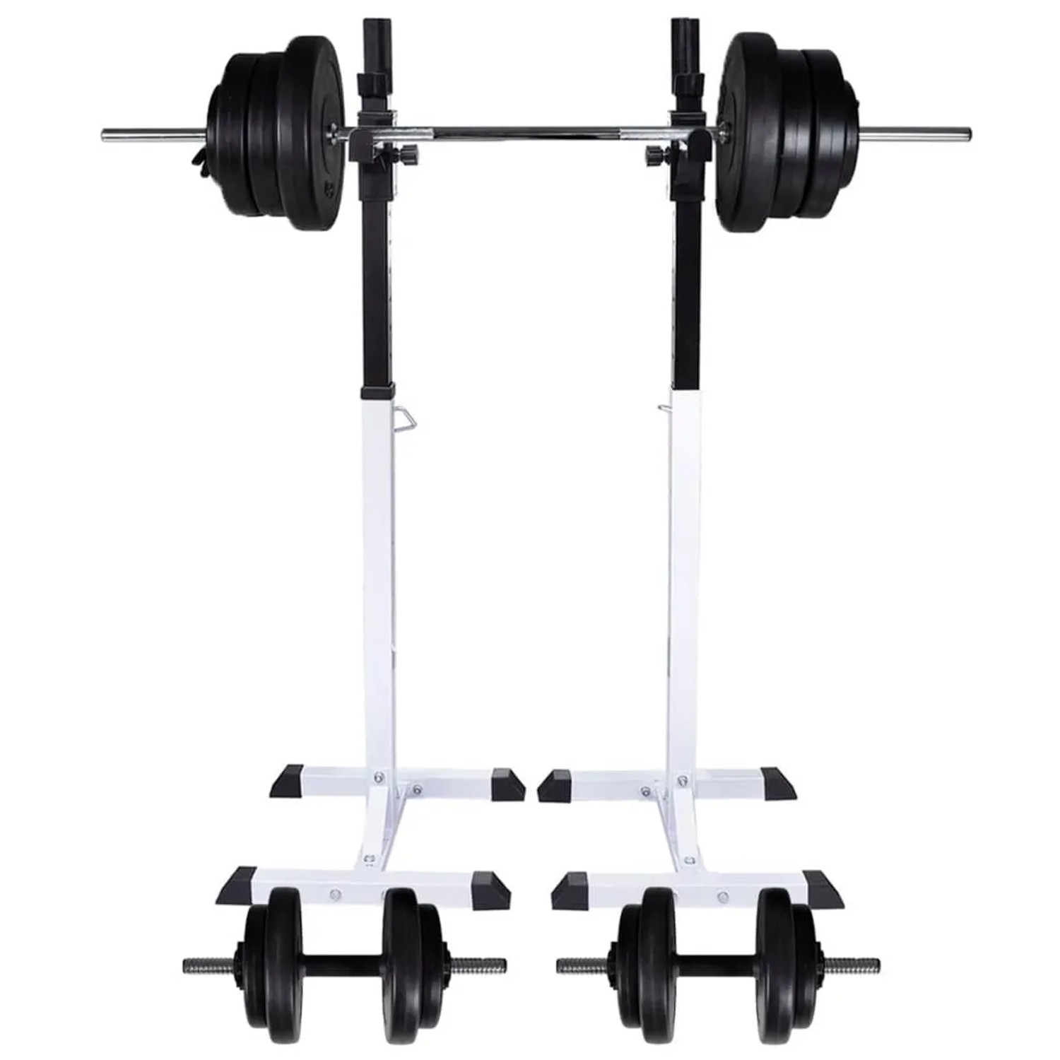 vidaXL Kniebeugen und Langhantelständer mit Hantel-Set 60,5 kg 275349