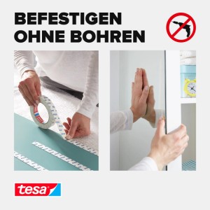 Tesa Powerbond Montageband Mirror: Hände befestigen Spiegel ohne Bohren. Stark klebend, 1,5 m x 19 mm.