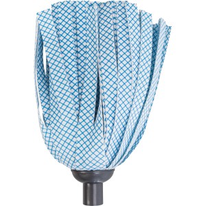 Wischmop mit blau-weißem Karomuster für Reinigungsarbeiten.
