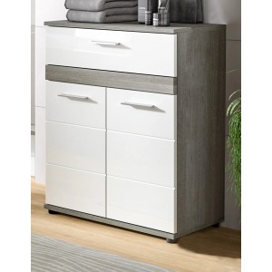Inn.Furn Badkommode Weiß Hochglanz Grau 71 cm mit Rillenoptik Bailey