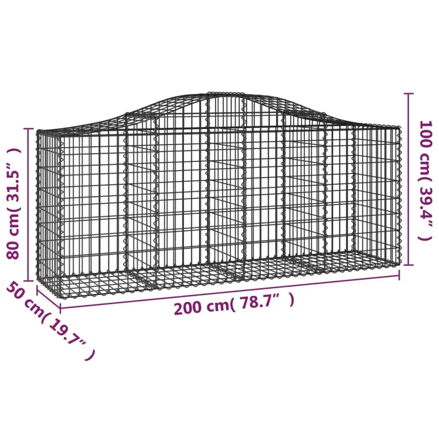 vidaXL Gabionen Hochbeet mit Bogen, 11er Set, 200x50x80/100cm, aus verzinktem Eisen.
