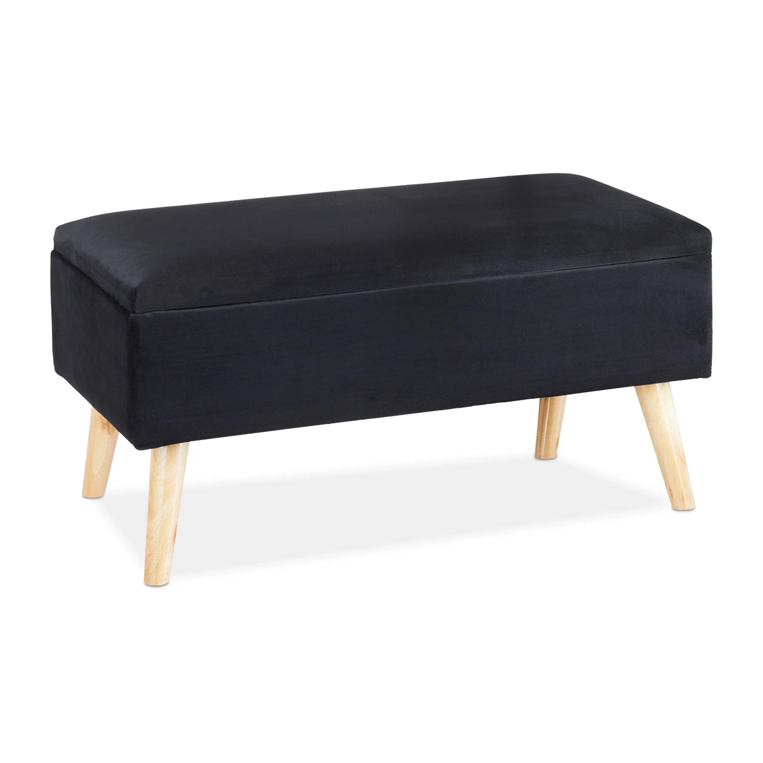 Relaxdays Sitzbank Samt Eukalyptusholz Schwarz Stauraum 80 cm x 40 cm x 41 cm 12,2 kg