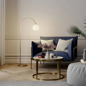 Lindby Stehlampe Bogenleuchte Cynthia 9624574 Modern in Gold Messing aus Glas 1-flammig E27 Wohnzimmerleuchte