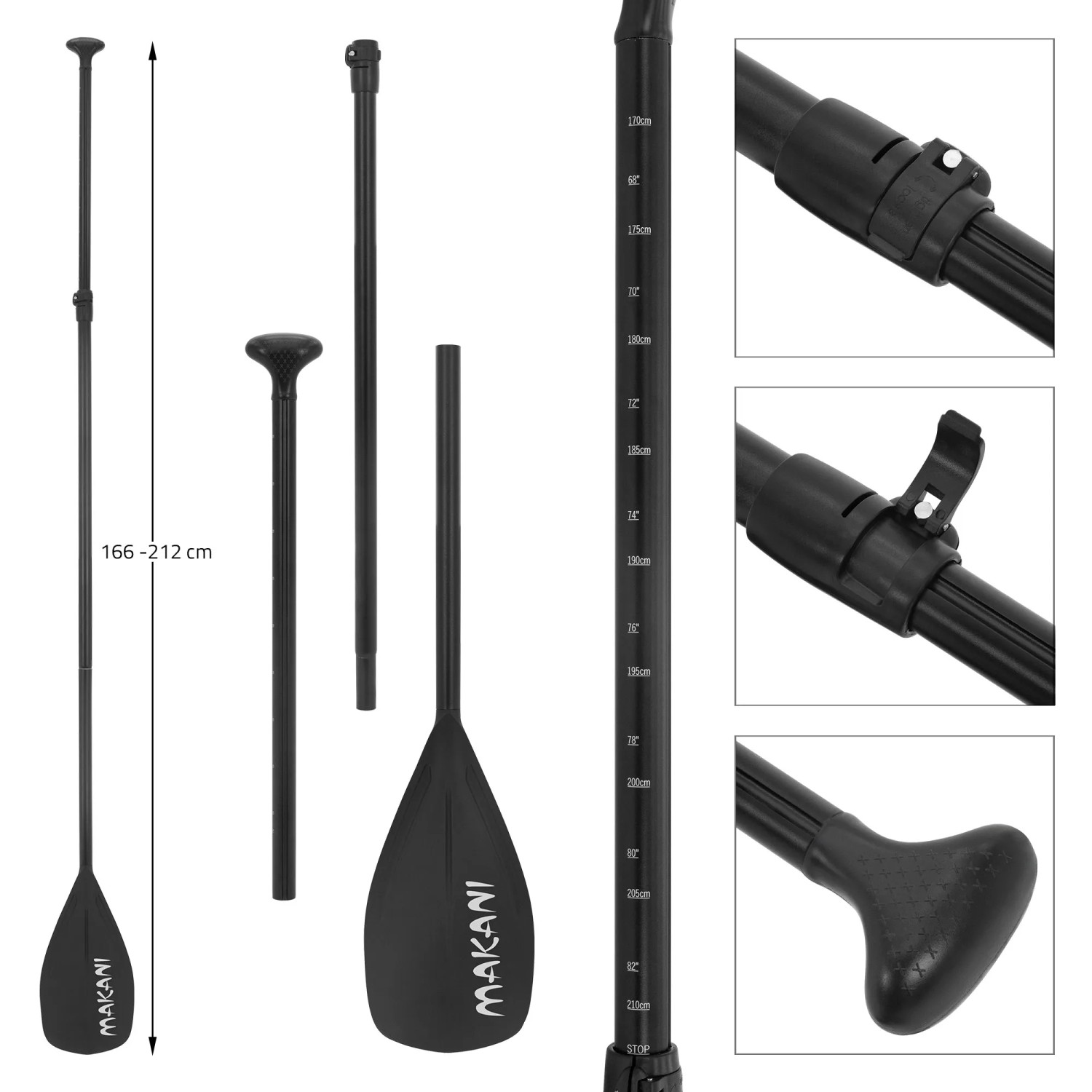 Makani Stand Up Paddle Board Paddel, verstellbar von 166-212 cm, Details der Paddel-Konstruktion.